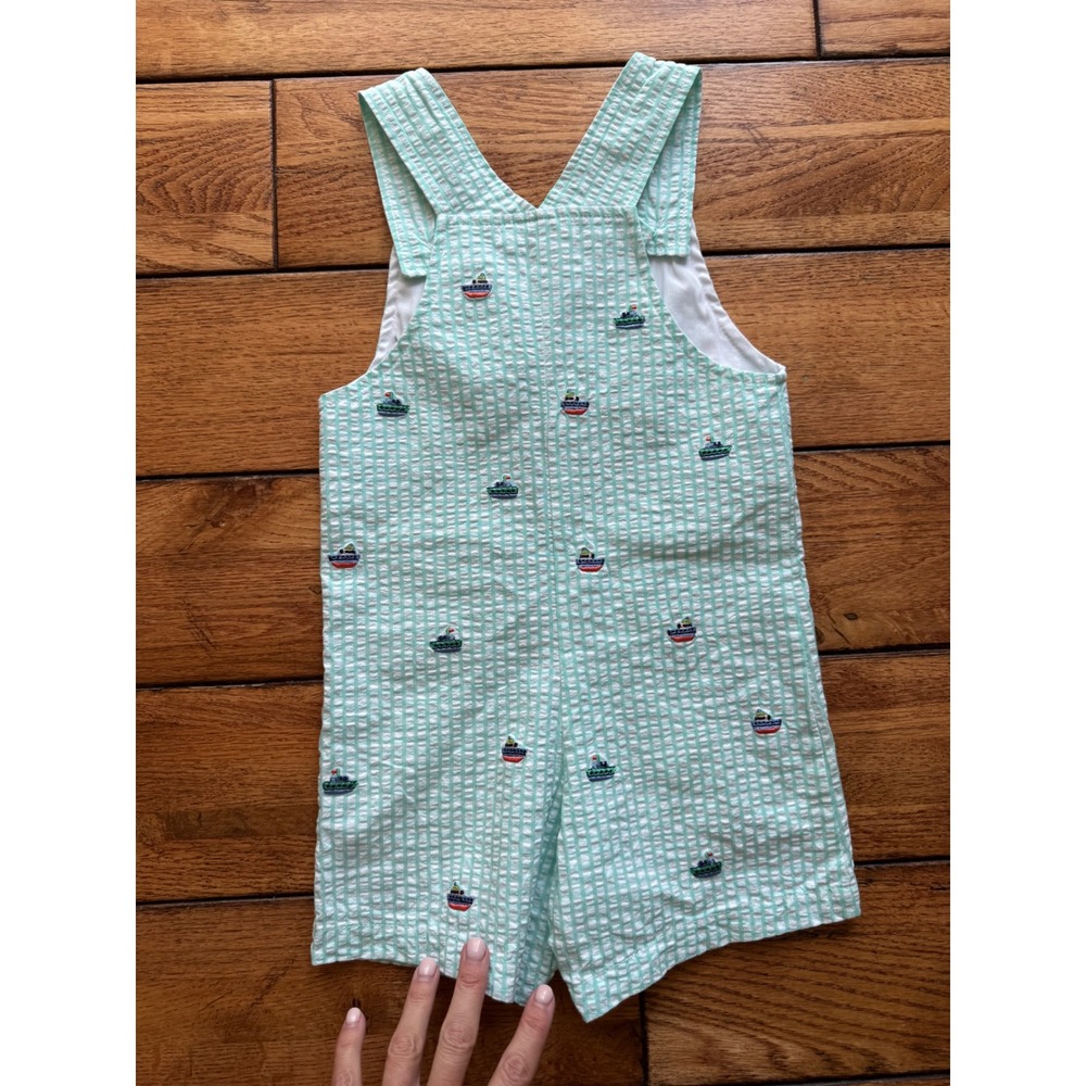 Adventurewear 360 Shortall Kids 24M Mint  Seersucker Nautical Sailboat Romper
